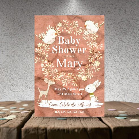 Personalized Bunny and Birds Baby Shower Invite